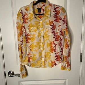 Calvin Klein Jeans Red and Yellow Floral Button Down Shirt